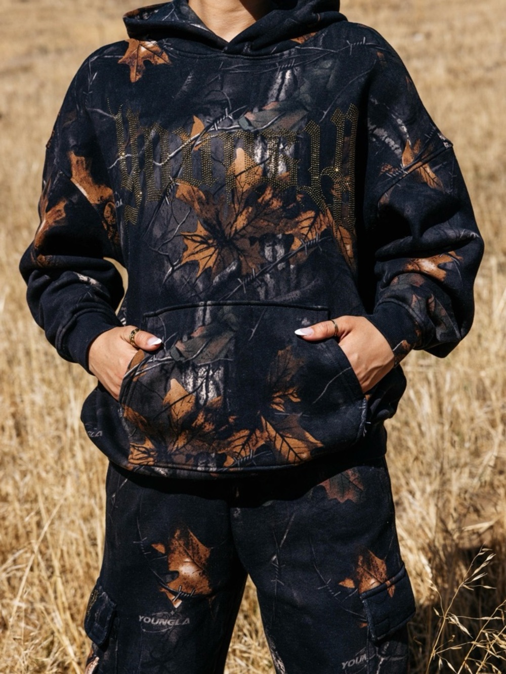 Youngla Bling Camo Hoodie and Cargo Joggers Sweats Set